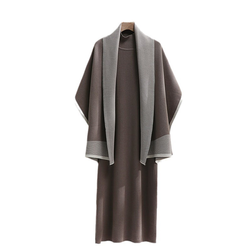 Damen Strickkleid mit drapierter Strickjacke R&B