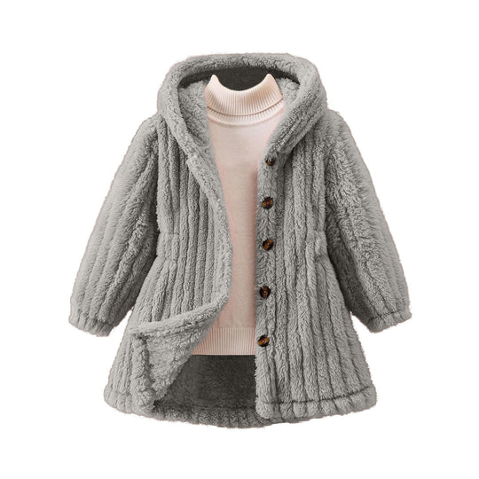 Damen Kuschelige Teddyjacke mit Kapuze und Knopfverschluss R&B