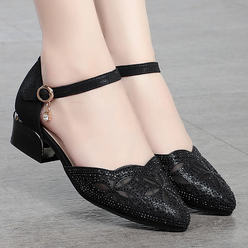 Damen elegante Ballerinas mit modischem Strassdesign und verstellbarem Riemen R&B