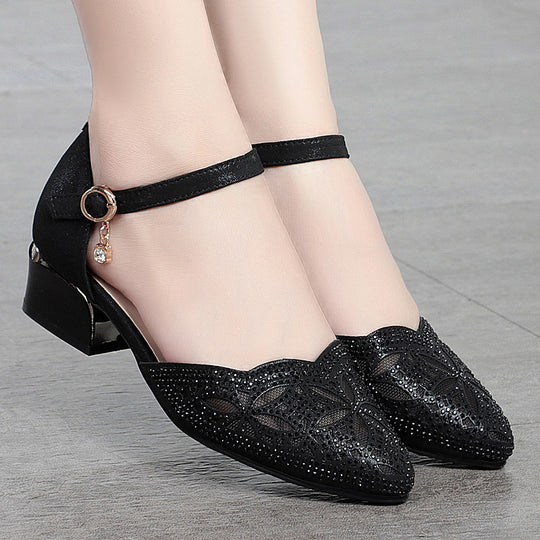 Damen elegante Ballerinas mit modischem Strassdesign und verstellbarem Riemen R&B