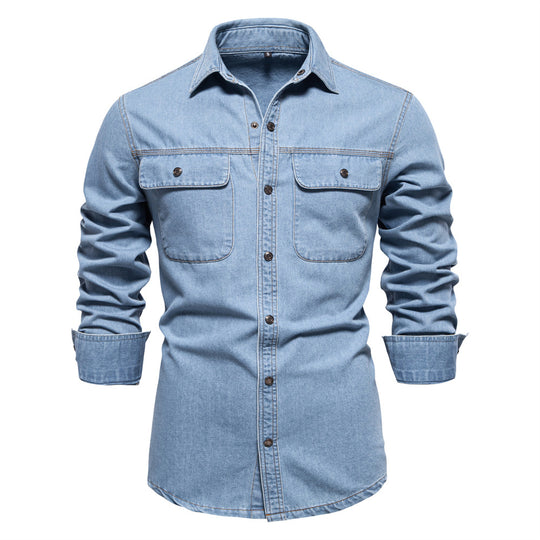 Herren Denim Hemd mit zwei Brusttaschen und modischem Schnitt R&B