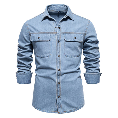 Herren Denim Hemd mit zwei Brusttaschen und modischem Schnitt R&B