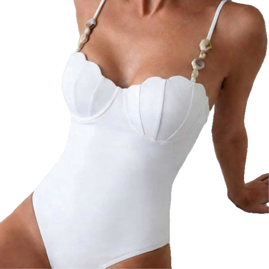 Damen Eleganter Bademode-Einteiler mit romantischen Muscheldetails R&B