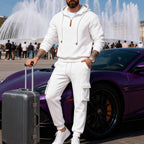 Herren nan lässiger Fleece-Jogginganzug mit halbem Reißverschluss und Cargo-Taschen R&B