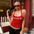 Damen Sportliches Crop-Top mit raffinierten Trägern und auffälligem Schriftzug R&B