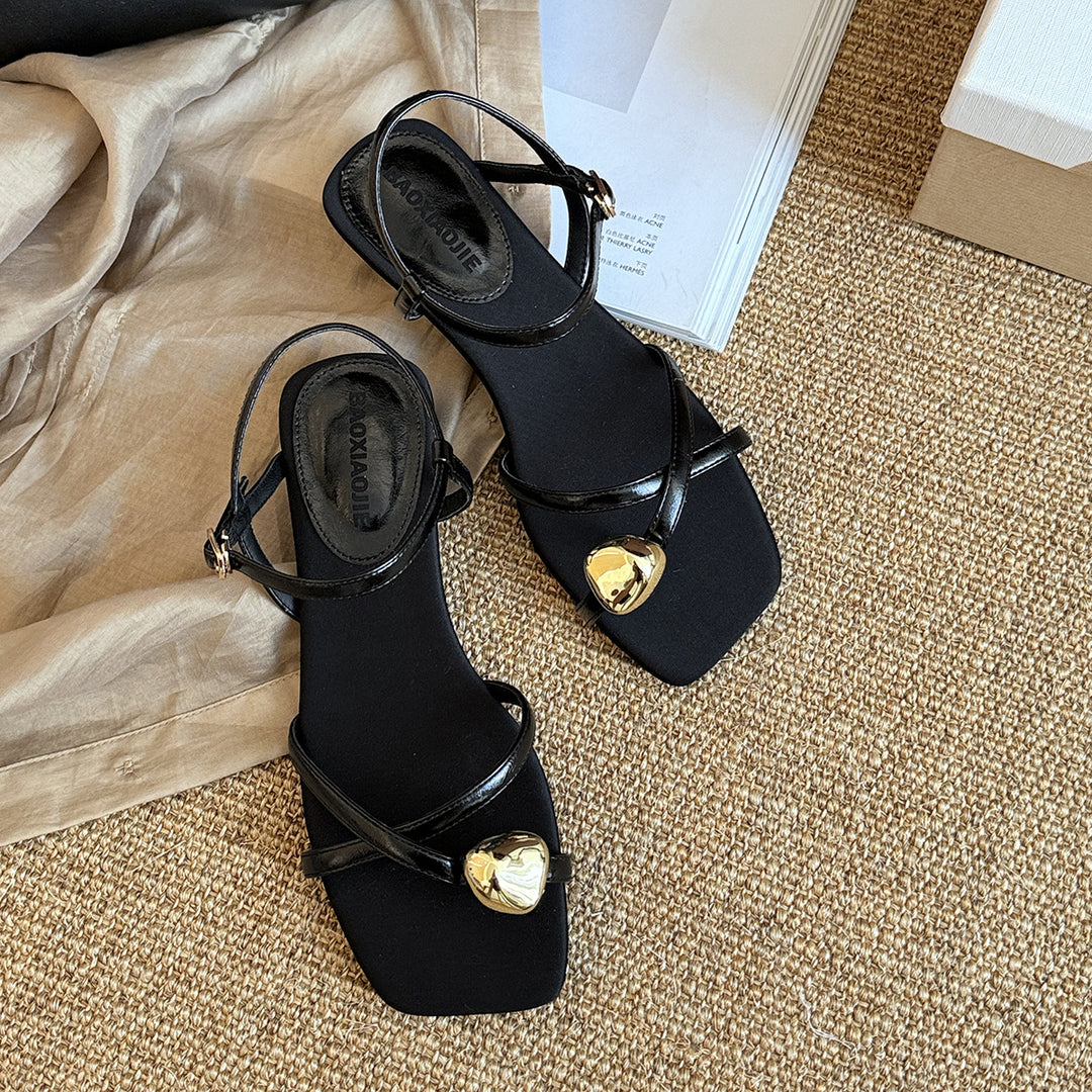 Damen Elegante Sandalen mit verstellbaren Riemen und glänzenden Akzenten R&B