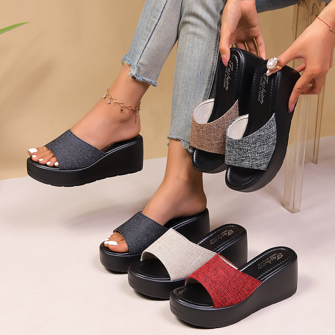 Damen komfortable Plateau-Sandalen mit offenen Zehen und textilem Obermaterial R&B