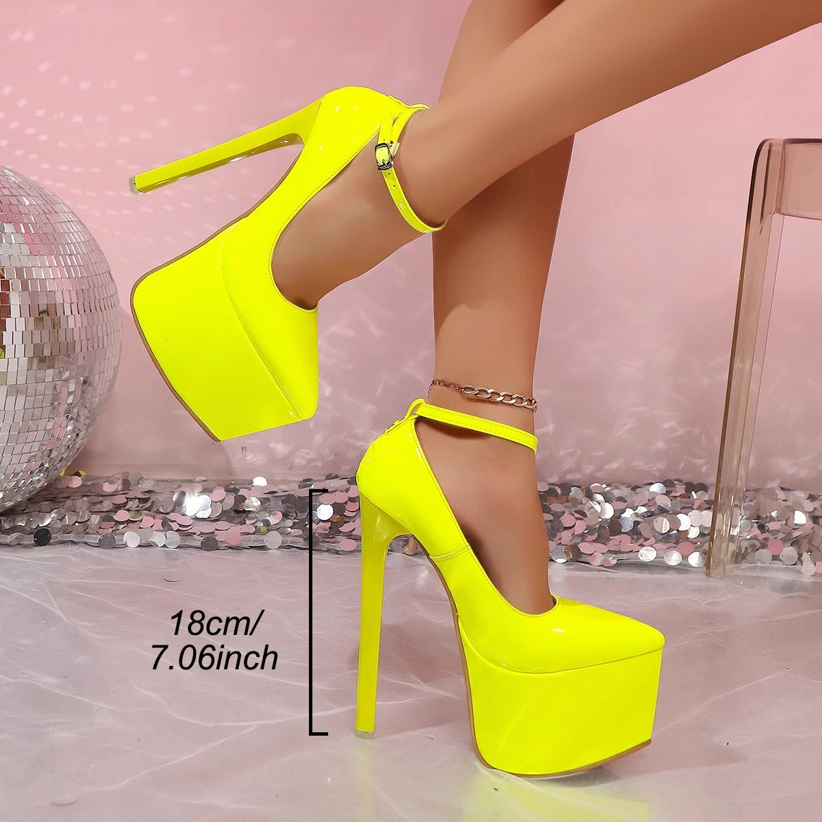 Damen Plateau High Heel Pumps mit verstellbarem Knöchelriemen R&B