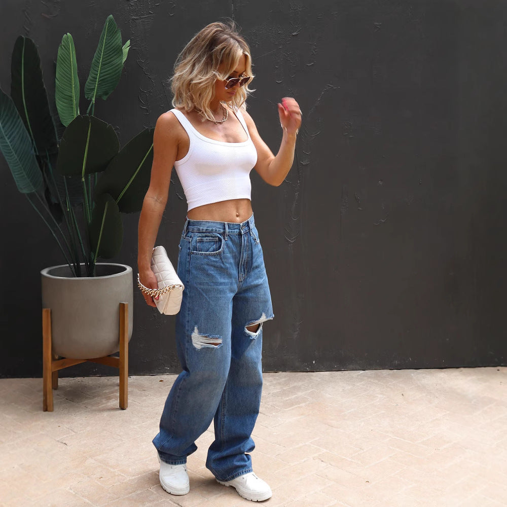 Damen Weite Jeans mit lässiger Vintage-Optik R&B