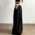 Damen Elegante weite High-Waist-Hose mit Spitzenbesatz R&B