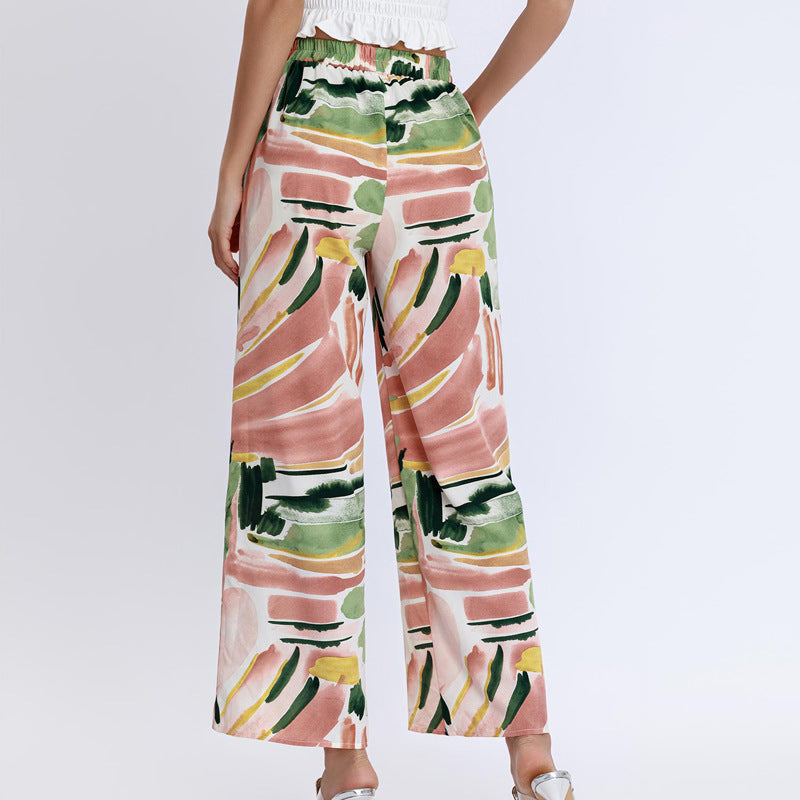 Damen Weite Hose mit lR&Bhaftem Grafiken-Design und elastischem Bund R&B