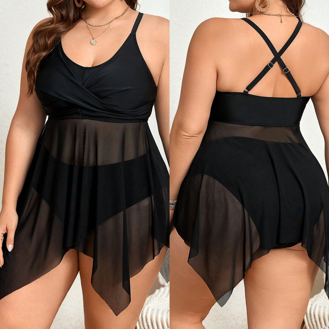 Damen Badeanzug mit transparentem Rock und raffinierter Kellerfalte R&B