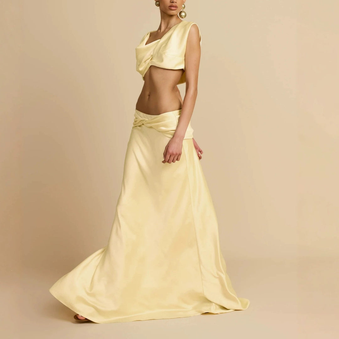 Damen Elegantes bodenlanges Kleid mit drapierten Details R&B