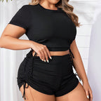 Damen Sportliches Set aus Crop-Top und Shorts mit verstellbaren Riemen R&B