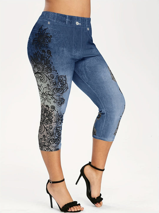 Damen Leggings mit floralem Druck und elastischem Bund R&B