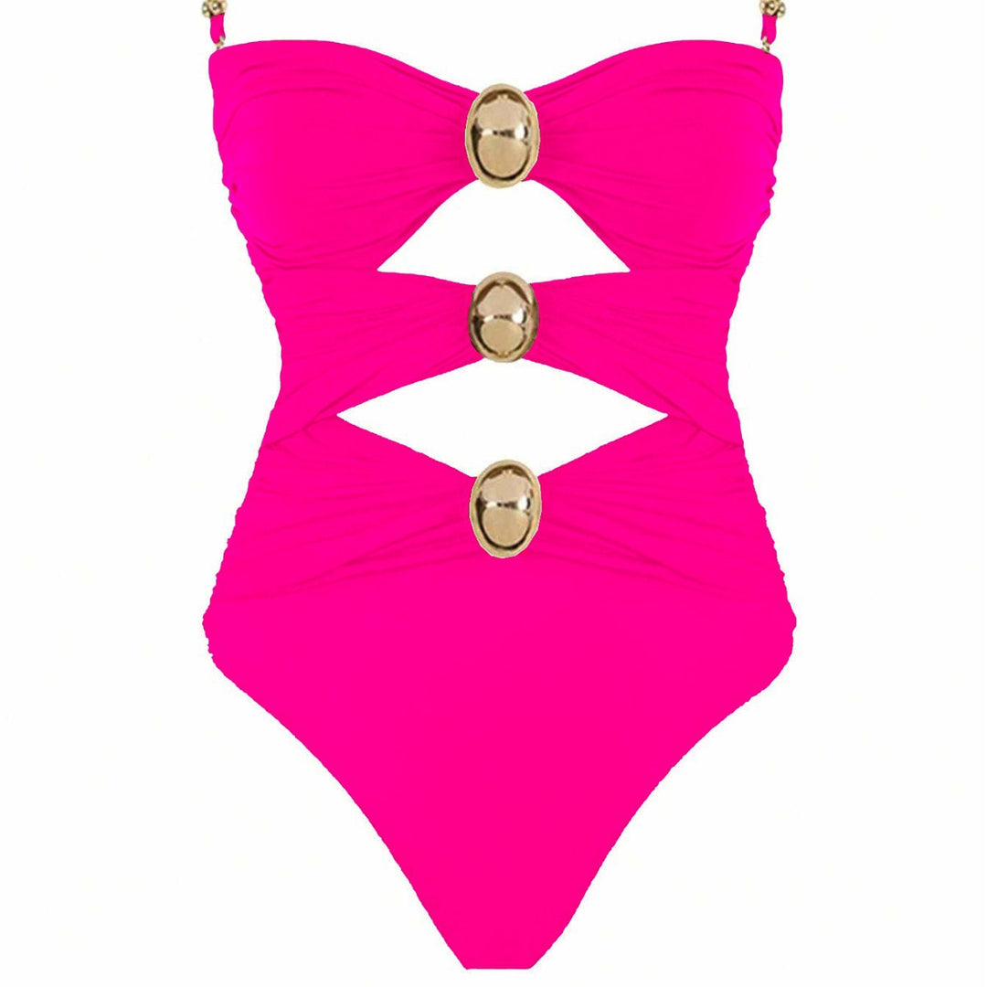 Damen Einteiler-Badeanzug mit raffinierten Cut-Outs und dekorativen Metallakzenten R&B