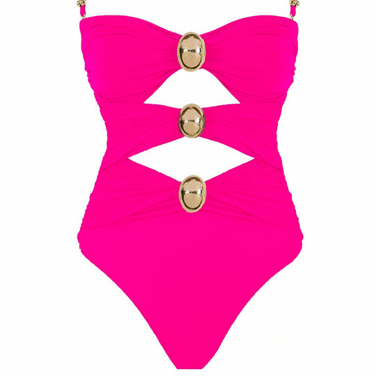 Damen Einteiler-Badeanzug mit raffinierten Cut-Outs und dekorativen Metallakzenten R&B