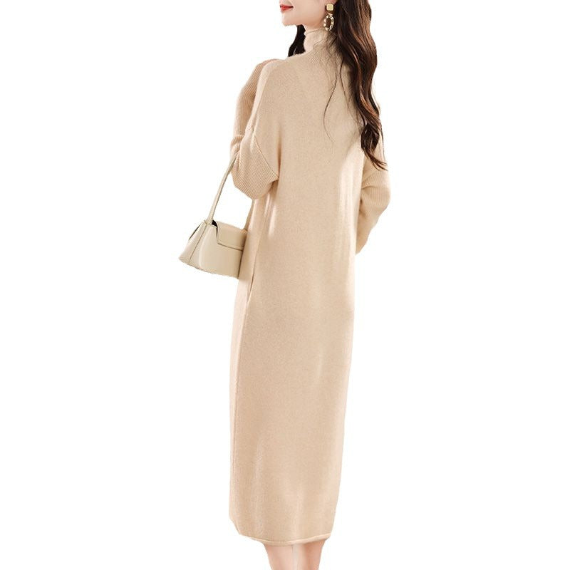 Damen Elegantes Strickkleid mit Rollkragen und Oversized-Schnitt R&B