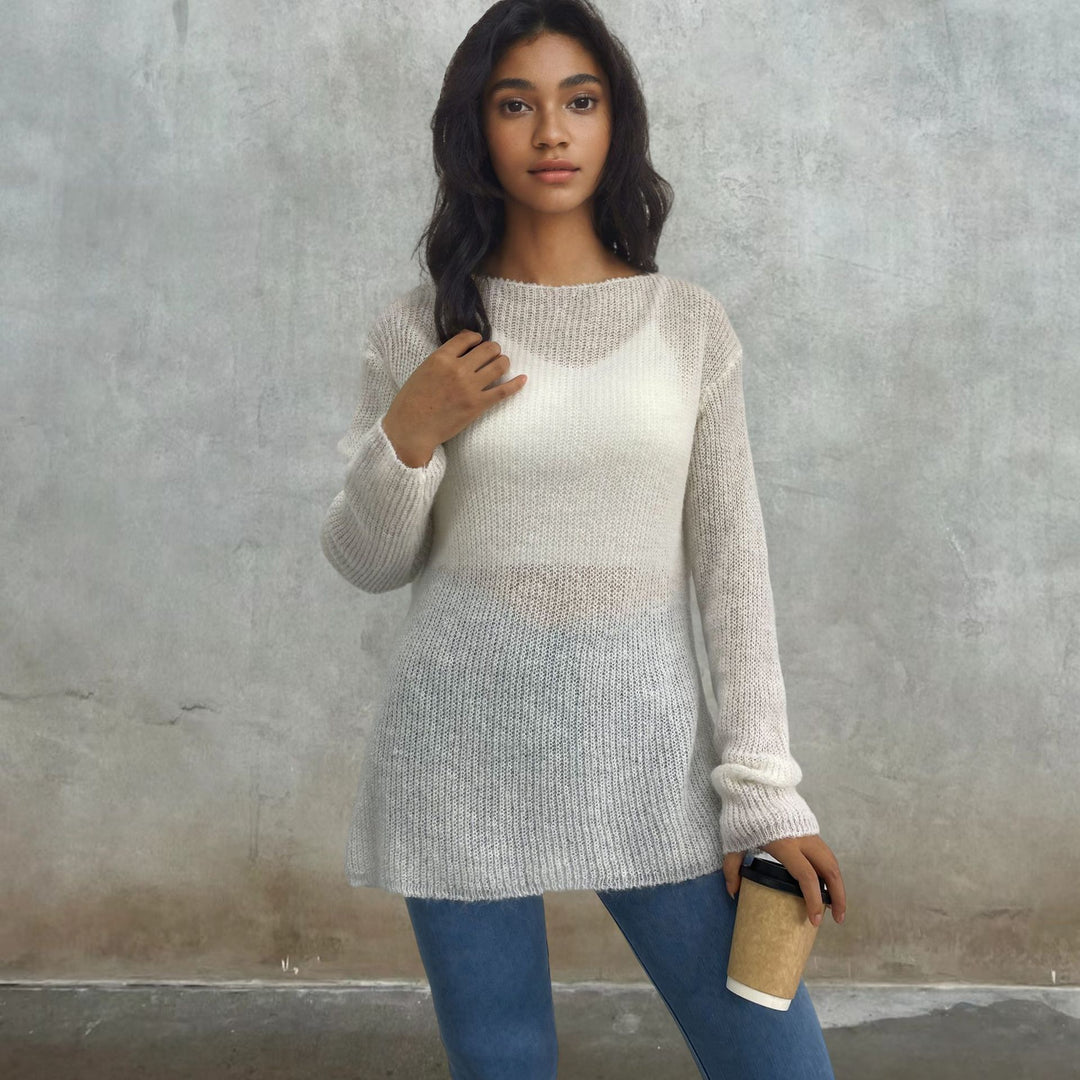 Damen luftiger Pullover aus transparenter Strickware R&B