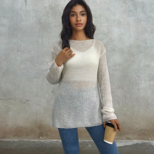 Damen luftiger Pullover aus transparenter Strickware R&B