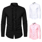 Herren Langarmhemd mit Rüschenverzierung und eleganten Knopfdetails R&B