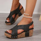 Damen Keil-Sandalen mit verstellbarem Riemen und Korksohle R&B