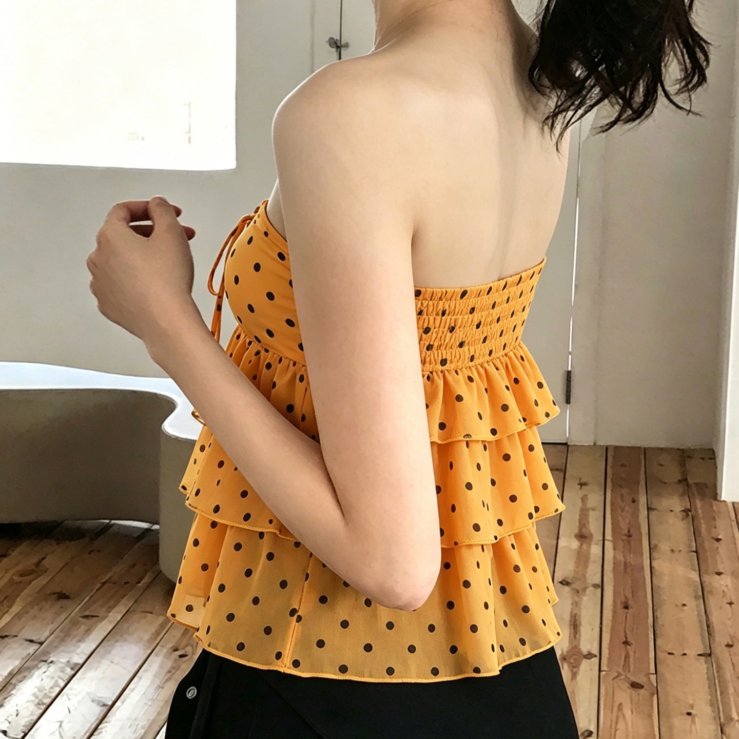 Damen luftiges Spaghetti-Trägertop mit voluminösem Rüschendesign R&B