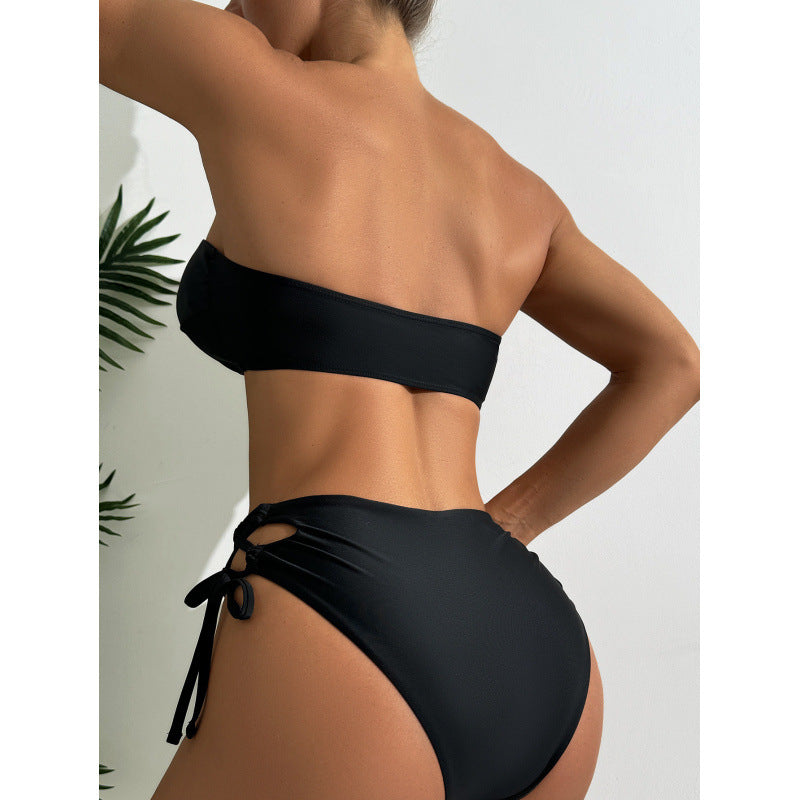 Damen Bandeau-Bikini mit raffiniertem Knotendesign und hohem Beinausschnitt R&B