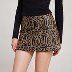 Damen Glitzernder Minirock mit Leopardenmuster und Paillettenbesatz R&B