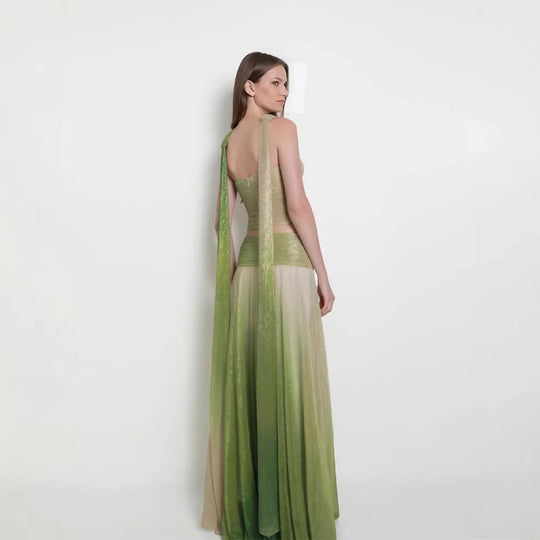 Damen Maxikleid mit fließendem Rock und eleganten Trägern R&B