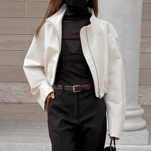Damen Modische Kurzjacke mit hohem Kragen und voluminösen Ärmeln R&B