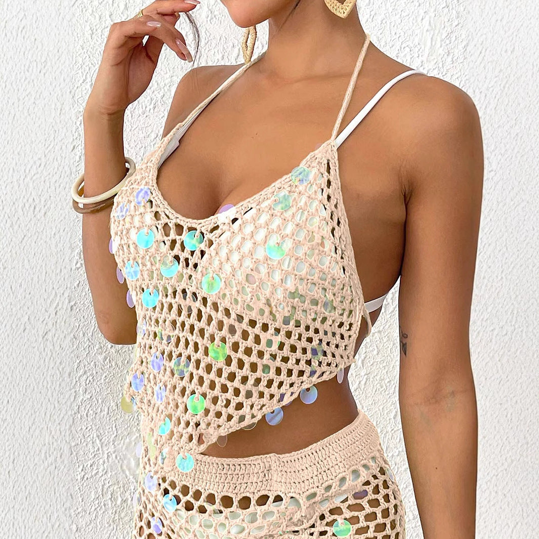 Damen Häkel-Top mit bunten Pailletten R&B