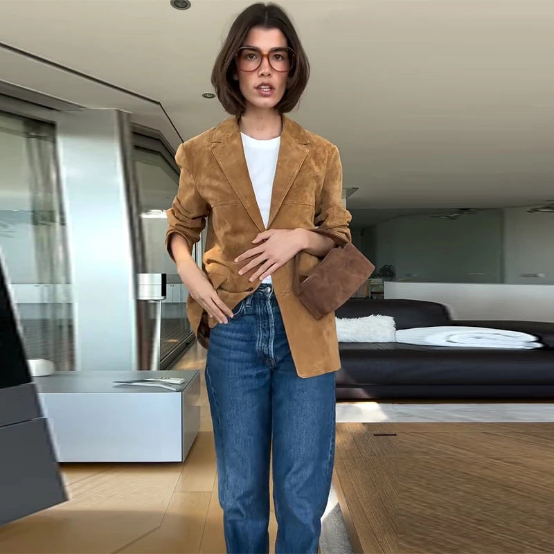 Damen Wildlederblazer mit eleganter Schnittführung und hochwertigen Details R&B