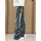 Herren trendige Jeans im lässigen Bootcut-Stil mit einzigartigen Applikationen R&B