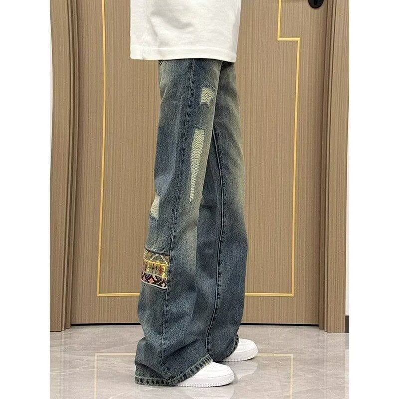 Herren trendige Jeans im lässigen Bootcut-Stil mit einzigartigen Applikationen R&B