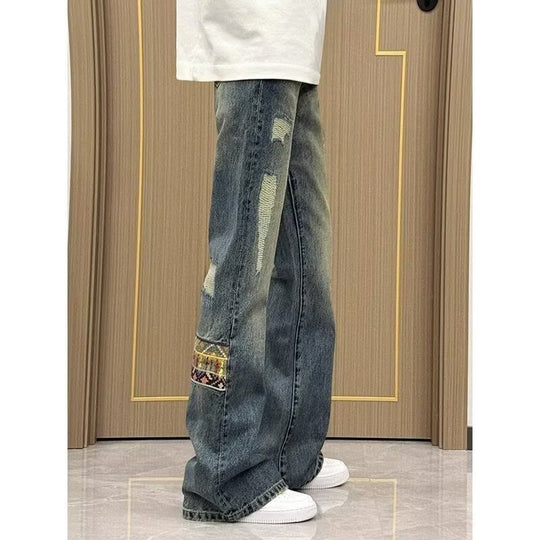Herren trendige Jeans im lässigen Bootcut-Stil mit einzigartigen Applikationen R&B