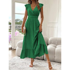 Damen Maxikleid mit voluminösen Rüschenärmel und elegantem Bund R&B