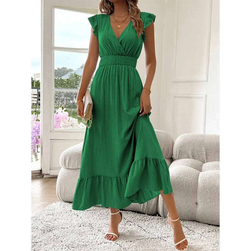 Damen Maxikleid mit voluminösen Rüschenärmel und elegantem Bund R&B