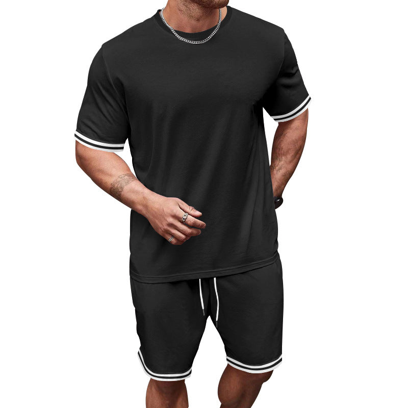 Herren nan sportliches Jersey-Set aus Kurzarmshirt und Bermudashorts mit Kontraststreifen elastischem Bund und Eingrifftaschen R&B