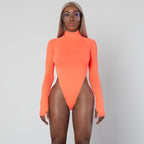 Damen Langarm-Bodysuit mit hohem Kragen und figurschmeichelndem Schnitt R&B