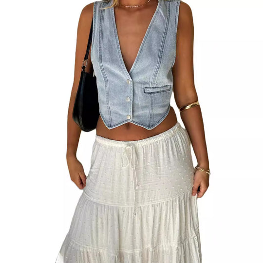 Damen Jeans-Weste mit schmaler Passform und modernem Schnitt R&B