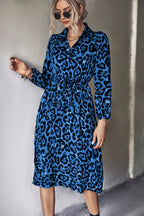 Damen Midi-Kleid mit modernem Leopardenmuster und elegantem Schlitz R&B