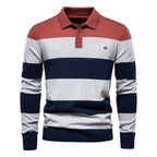Herren Langarm-Polo-Shirt mit modischem Streifendesign