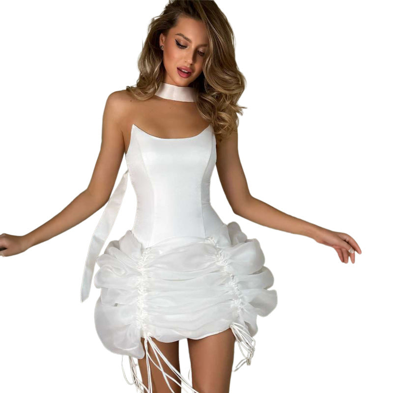 Damen Minikleid mit gerafftem Design und tiefem Ausschnitt R&B