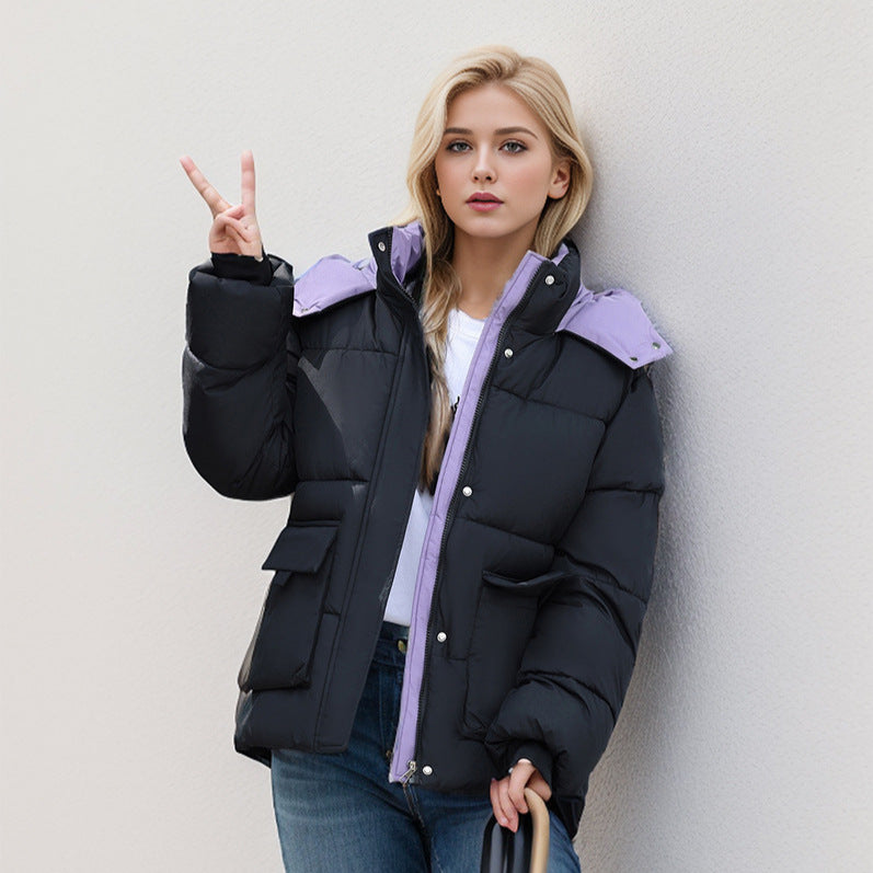 Damen gefütterte Pufferjacke mit großzügigen Taschen und abnehmbarer Kapuze R&B