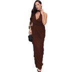Damen Elegantes Maxikleid mit Raffungen und tiefem V-Ausschnitt R&B