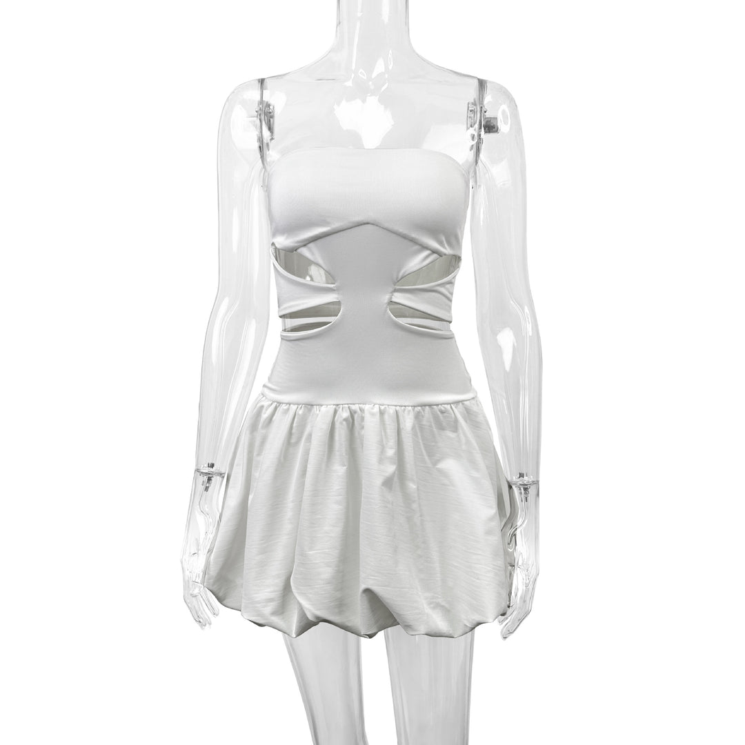 Damen Bandeau Mini Kleid mit Cut-Out-Details und voluminösem Rock R&B