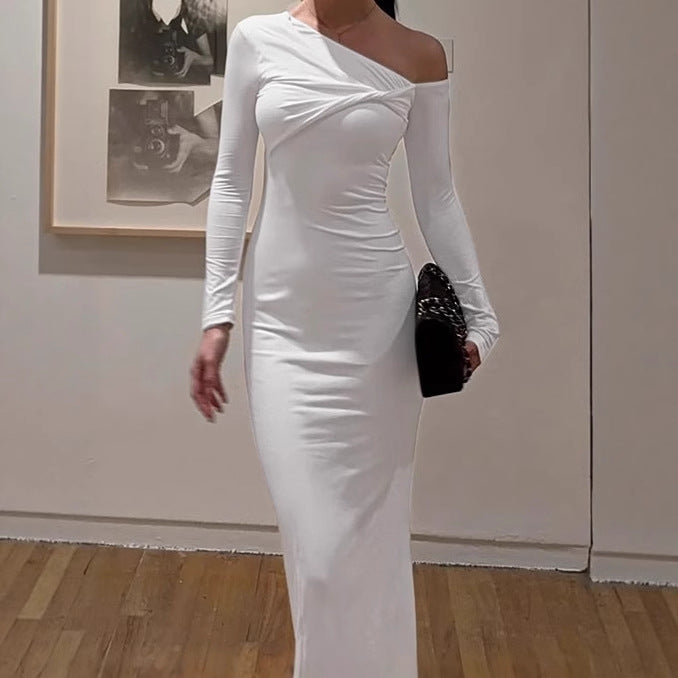 Damen Elegantes Bodycon-Maxikleid mit asymmetrischem Schnitt und tiefem Ausschnitt R&B