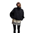Damen lässige oversized Jacke mit hohem Kragen und verstellbarem Verschluss R&B