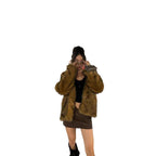 Damen Trendiger Kunstpelzjacke mit Tiermuster R&B